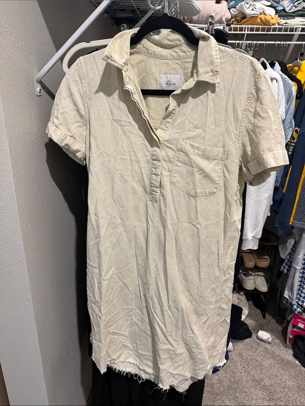 Rails Valerie Raw Hem Shirt Dress Pistachio Acid Wash Green Tan Distressed Linen